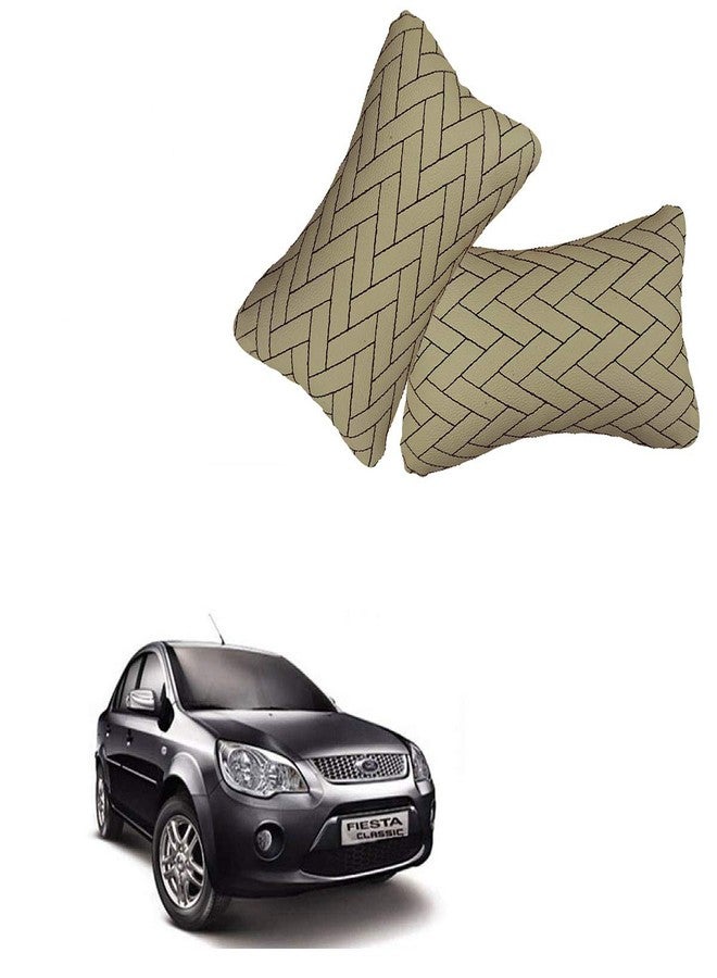 Adroitz Beige Leathertte Material Neck Rest Cushion in Zig-Zag Design for Car_2182 - Image 1